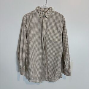 Duluth Trading Co Plaid Long Sleeve Button Down Mens Shirt cotton SZ M cream